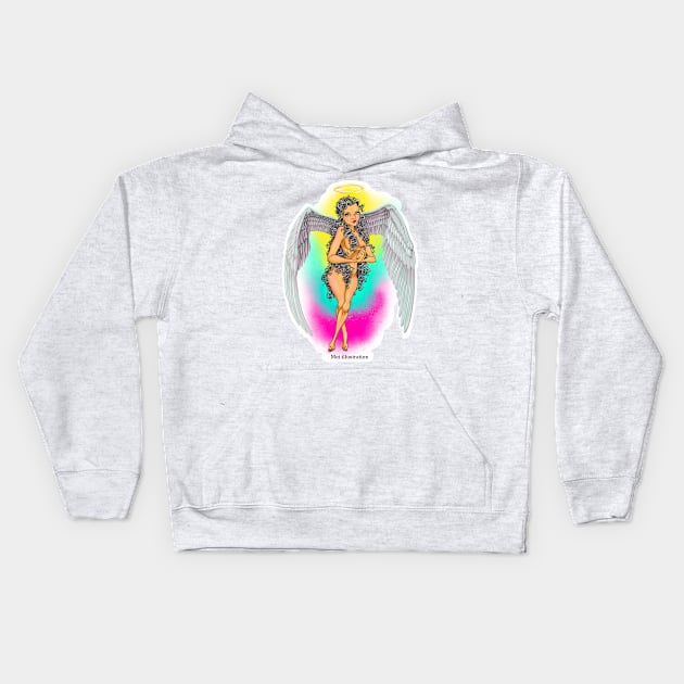 Christmas Angel Kids Hoodie by Mei.illustration